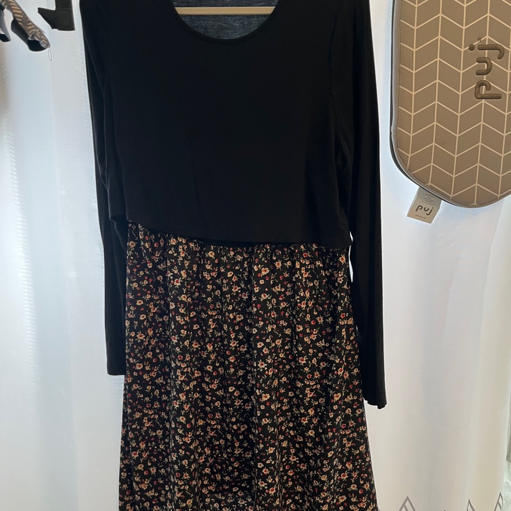 Maternity Nursing SHEIN Black and Brown Long Sleeve Dress for Casual Occasions